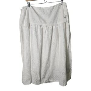 NWT Old Navy 2X Cotton White Eyelet Midi Skirt Cottage Coquette‎ Classic Boho